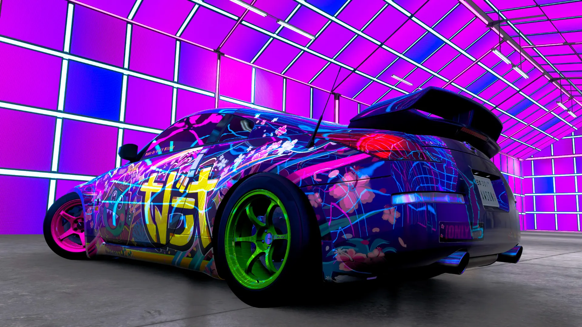 Neon-lit custom car